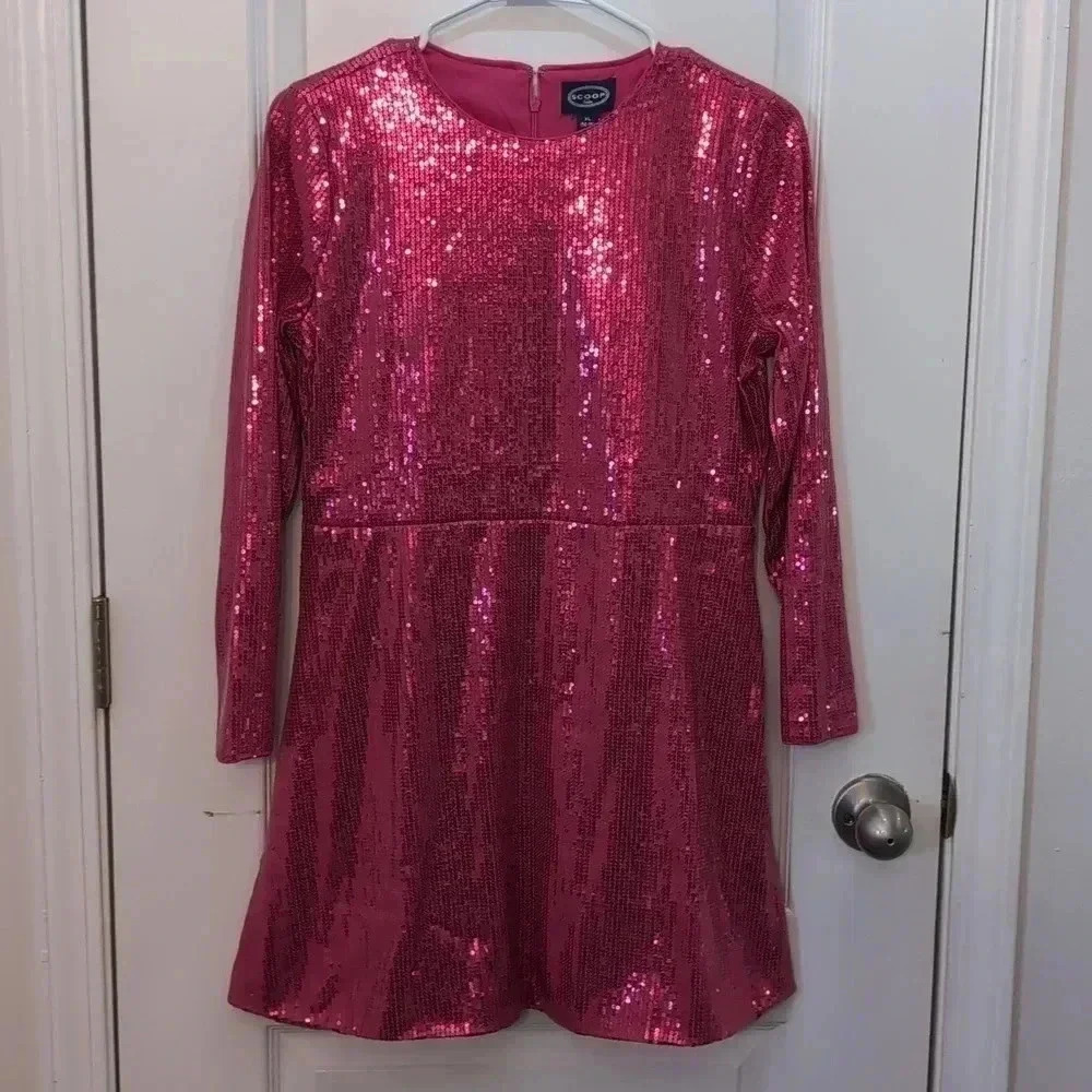 KIDS Scoop NYC Pink Sequin Long-Sleeve Mini Dress - Picture 3 of 9